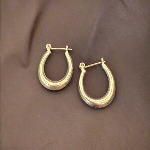 Vintage 925 Sterling Silver Puffed Oval Hoop Earrings